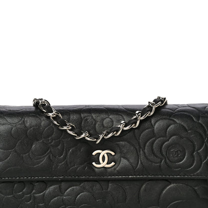 Chanel Lambskin Camellia Embossed Wallet on Chain WOC Black 9 of 29