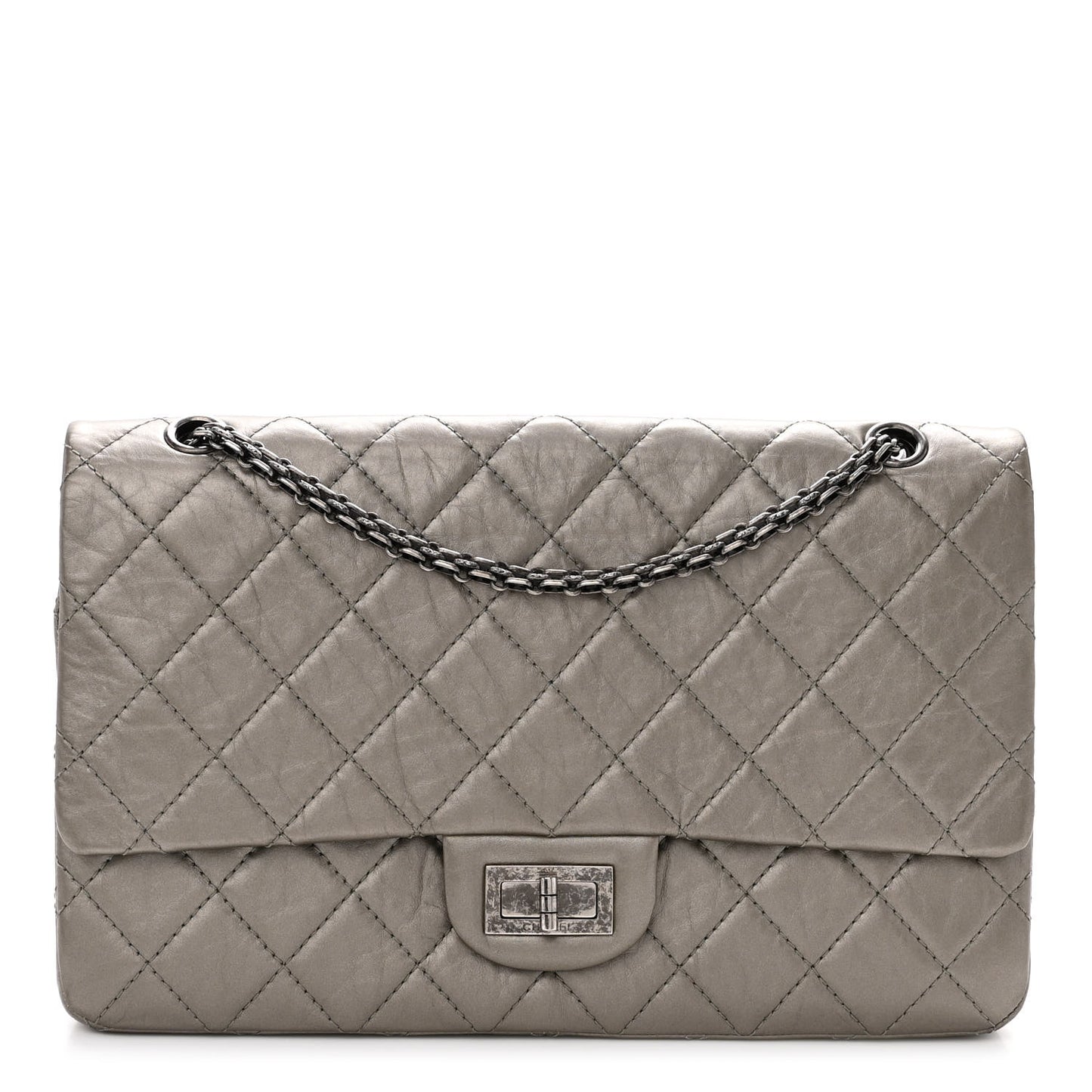 Metallic Aged Calfskin Quilted 2.55 Reissue 227 Flap Grey