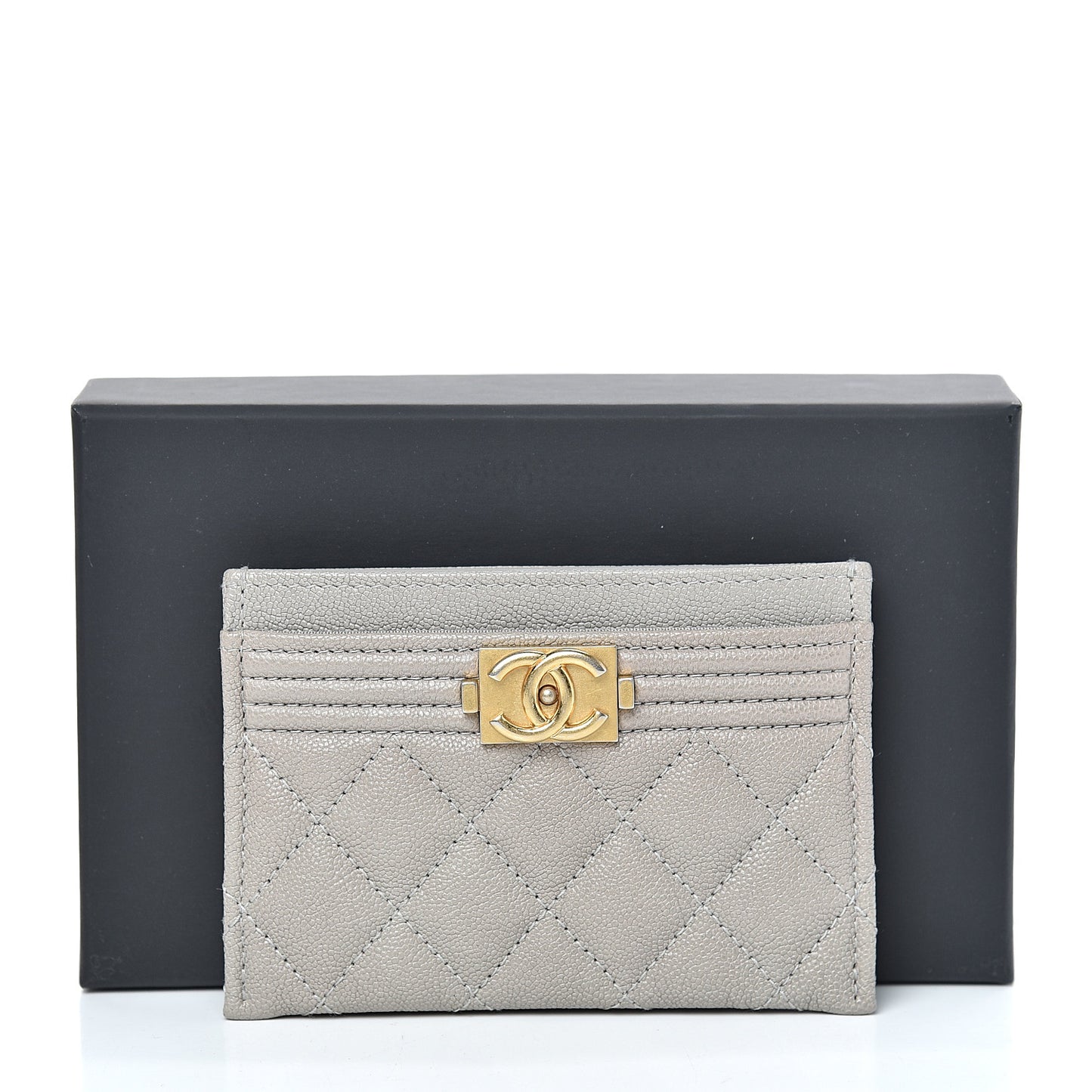 Caviar Quilted Boy Card Holder Grey