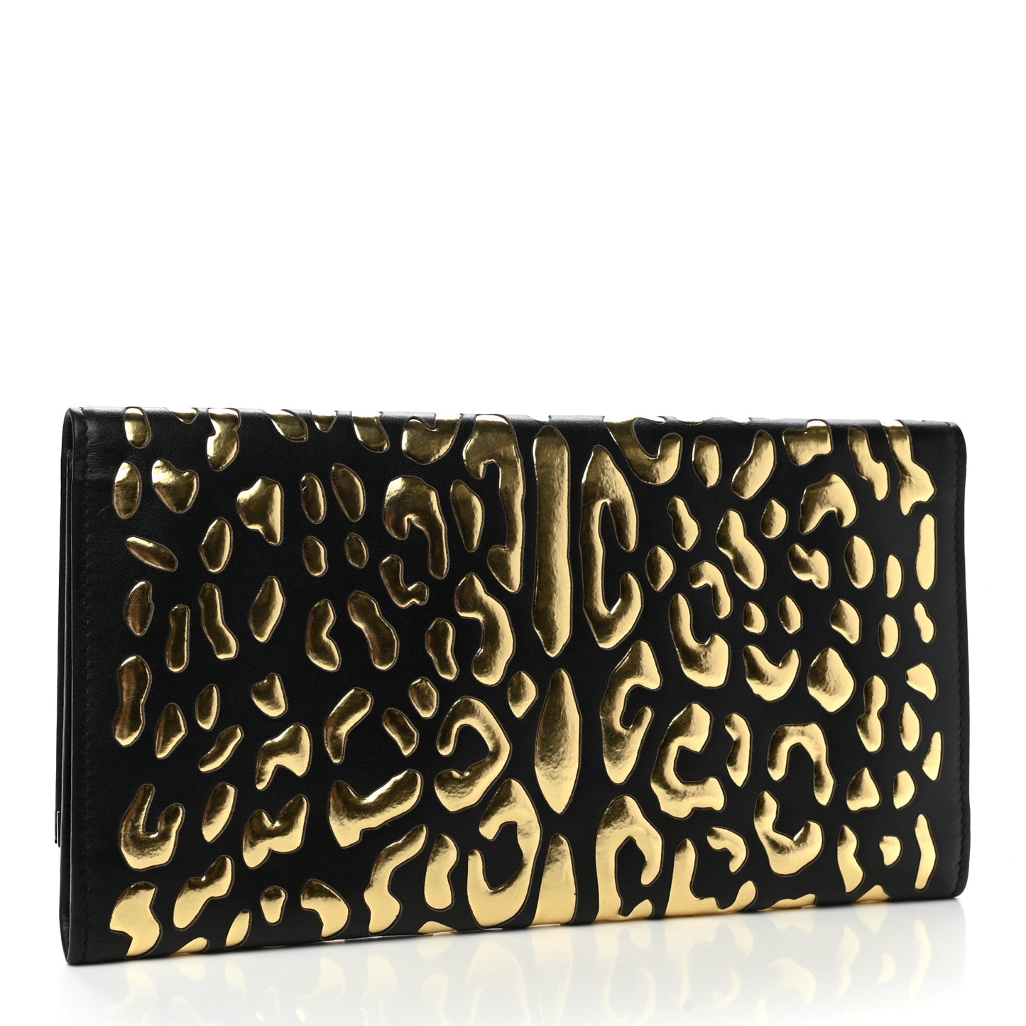 Calfskin Metallic Clutch Black Gold