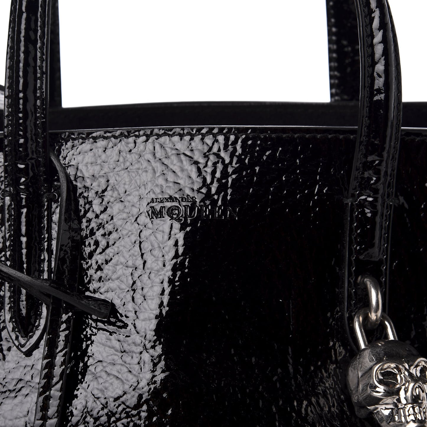 Patent Small Eyelet Padlock Skull Tote Black
