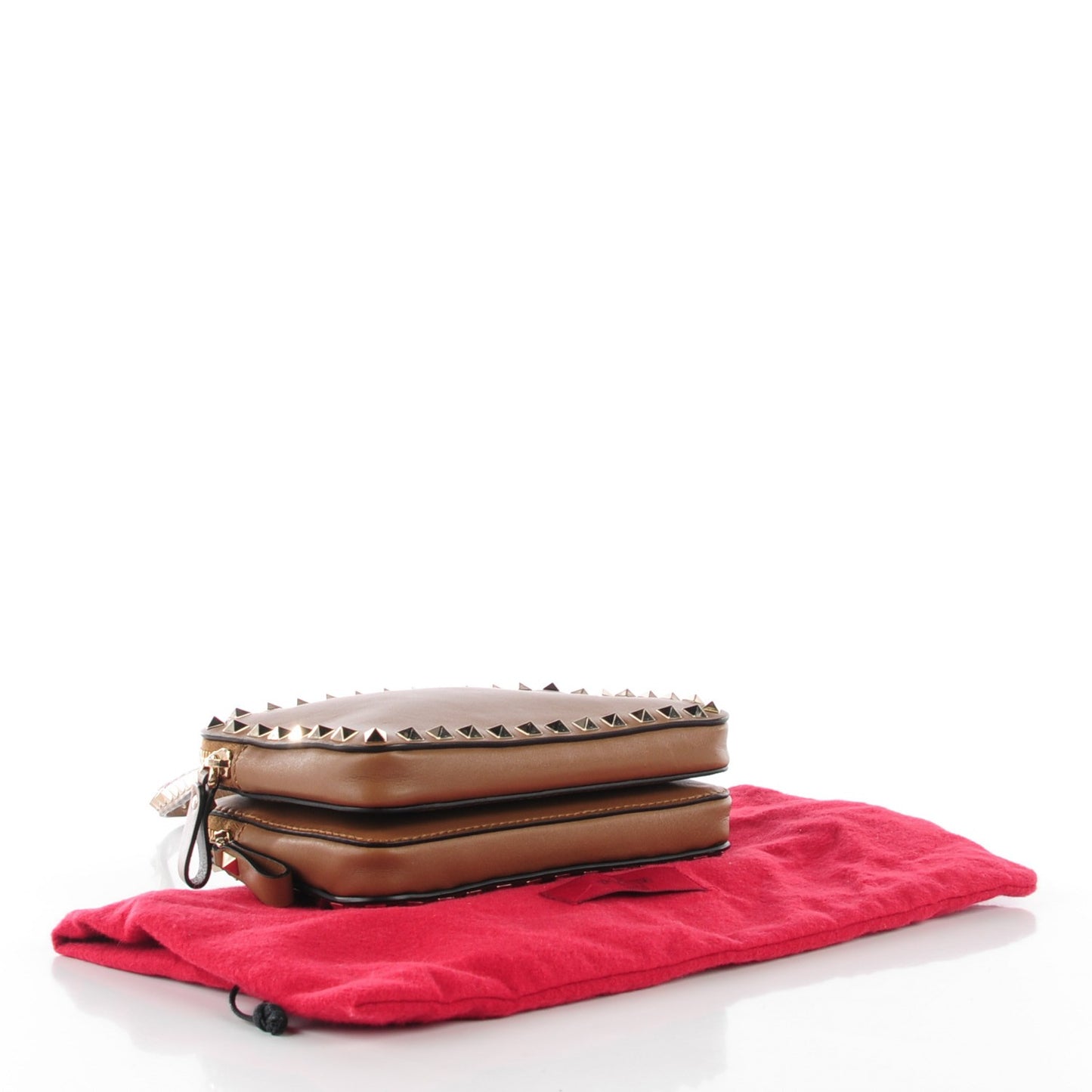 Vitello Rockstud Double Zip Compartment Crossbody Bag Nocciola