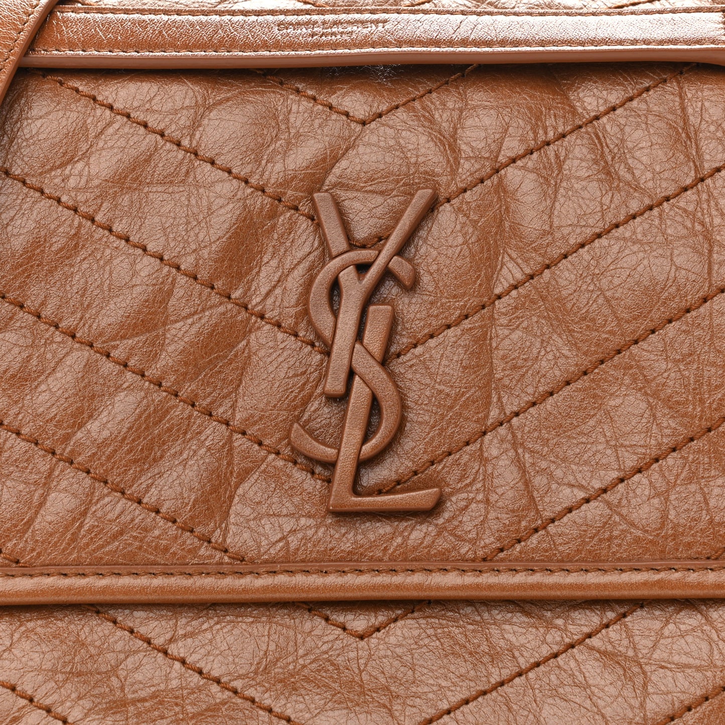 Crinkled Calfskin Matelasse Monogram Medium Niki Chain Satchel Caramel