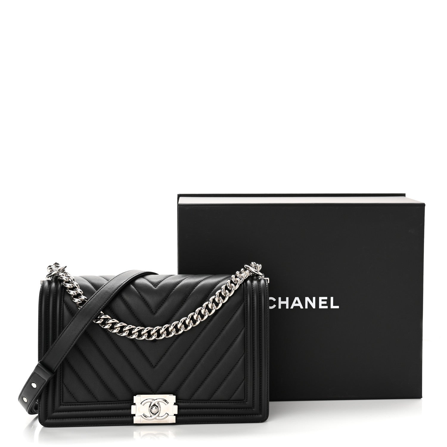 Chanel Lambskin Chevron Quilted New Medium Boy Flap Black 10 of 10