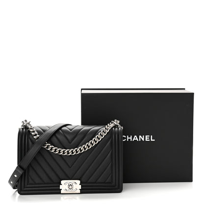 Chanel Lambskin Chevron Quilted New Medium Boy Flap Black 10 of 10