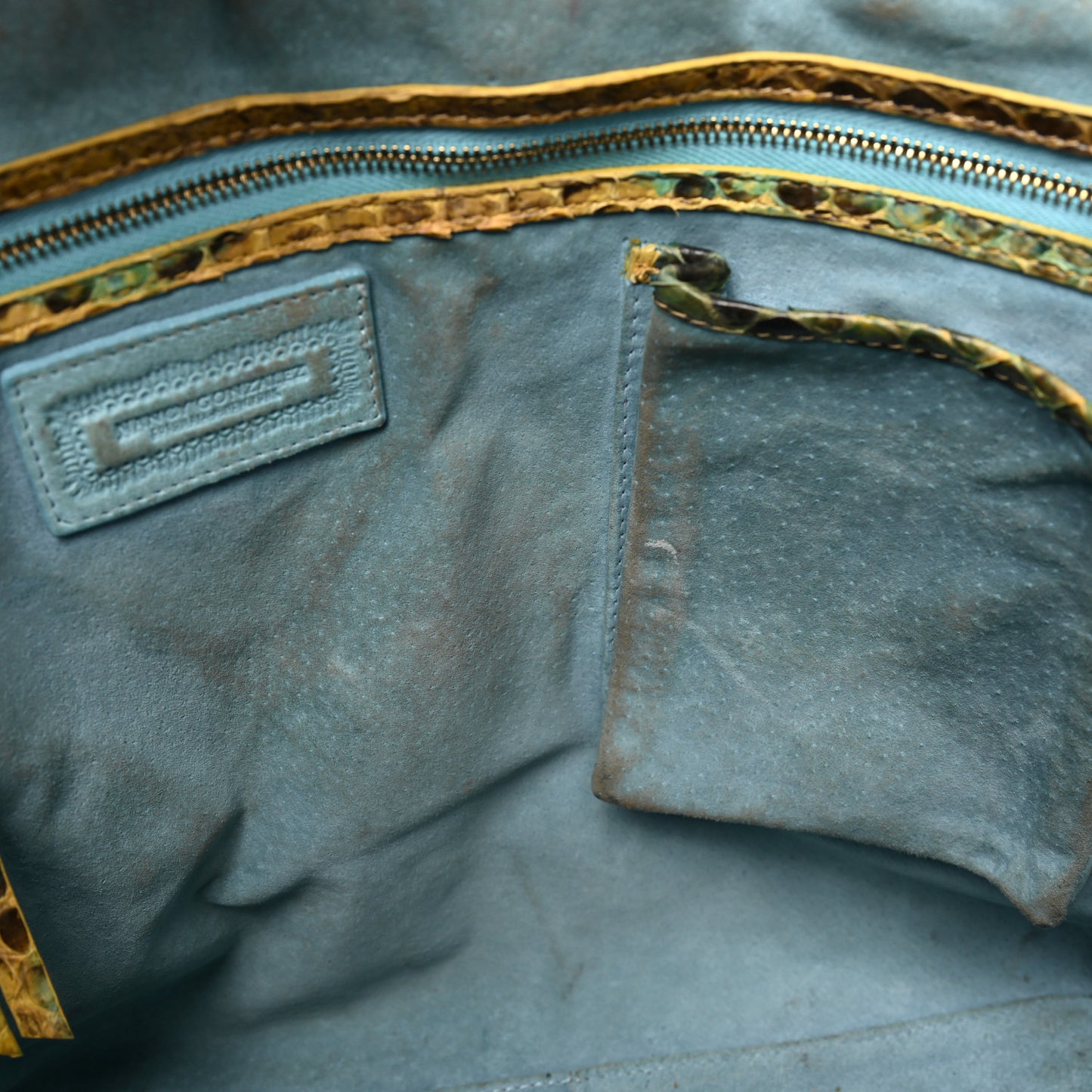 Snakeskin Liz Tote Beige Blue