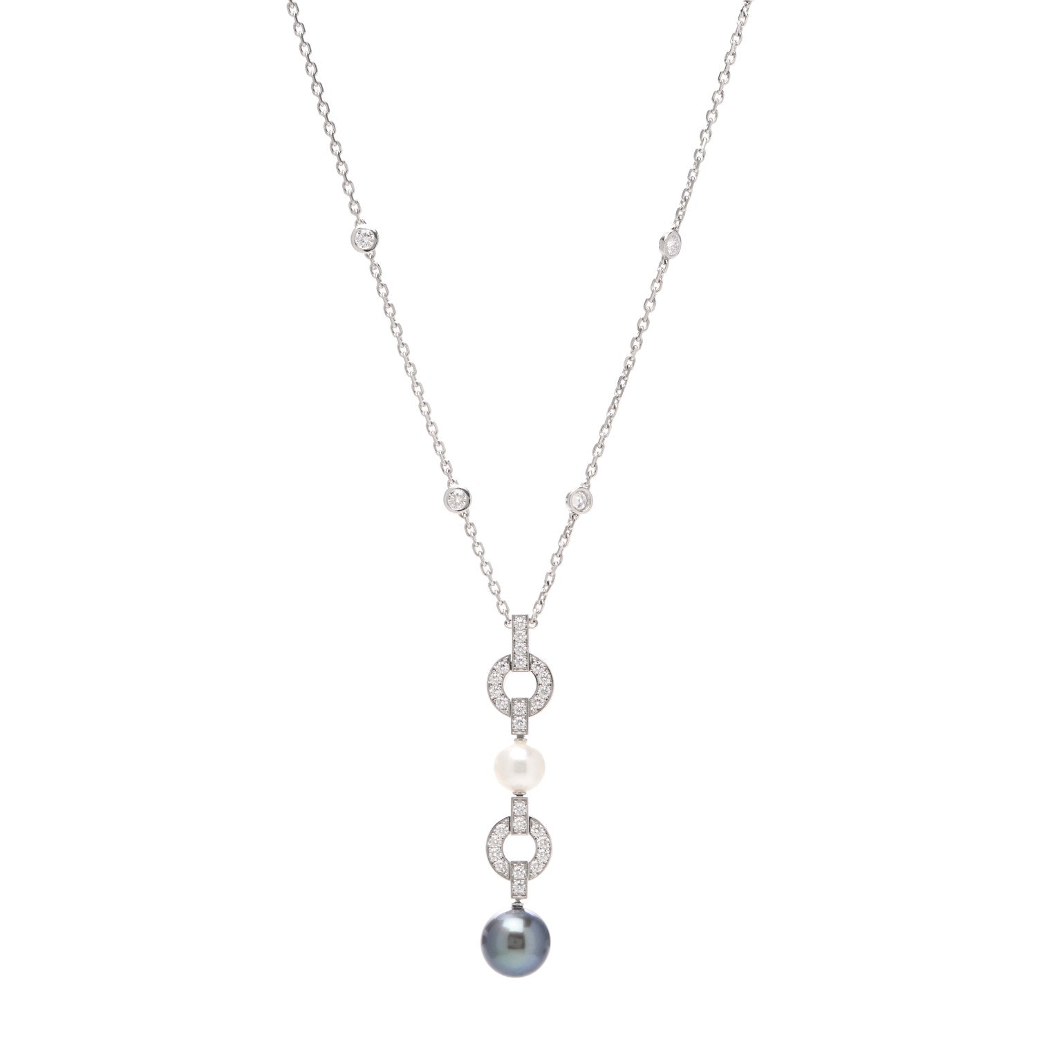 Cartier 18K White Gold Diamond Tahitian Pearl Himalia Drop Pendant Necklace 1 of 5