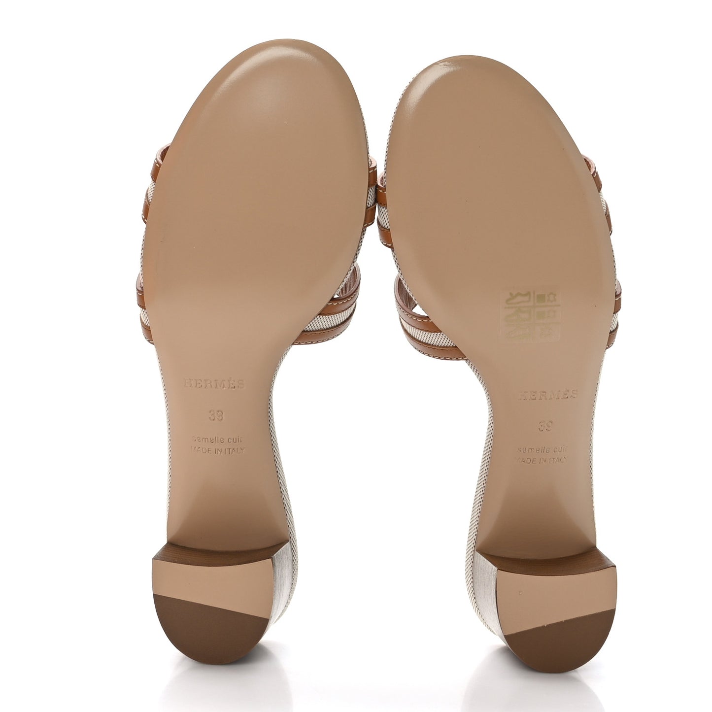 Calfskin Canvas Oasis Sandals 39 Noisette Beige Dore