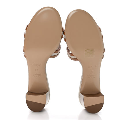 Hermes Calfskin Canvas Oasis Sandals 39 Noisette Beige Dore 5 of 9