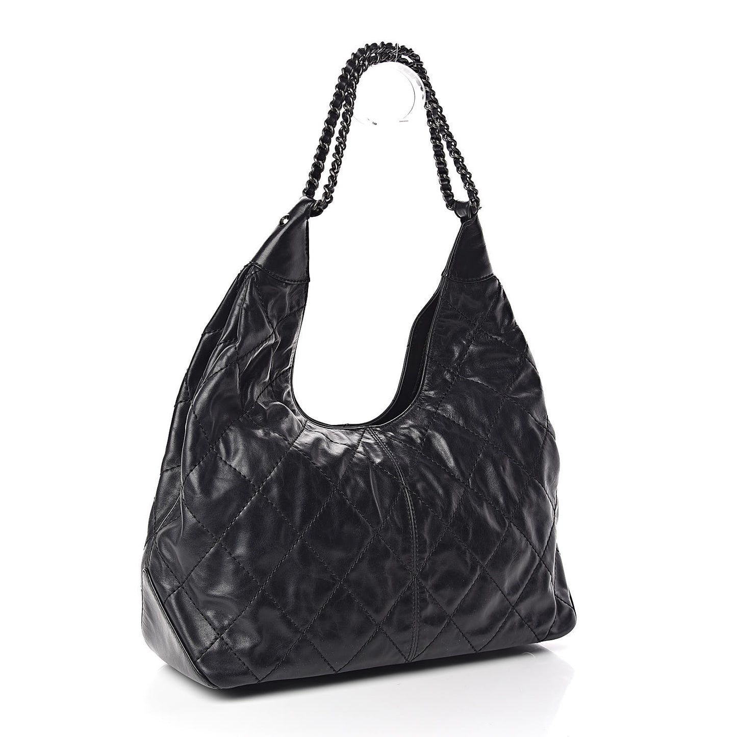 Aged Calfskin Quilted Coco Supple Hobo Black