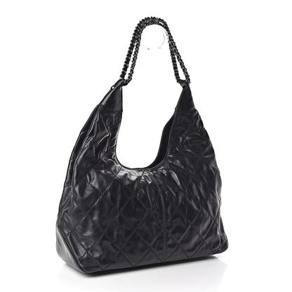 Chanel Aged Calfskin Quilted Coco Supple Hobo Black 3 of 10