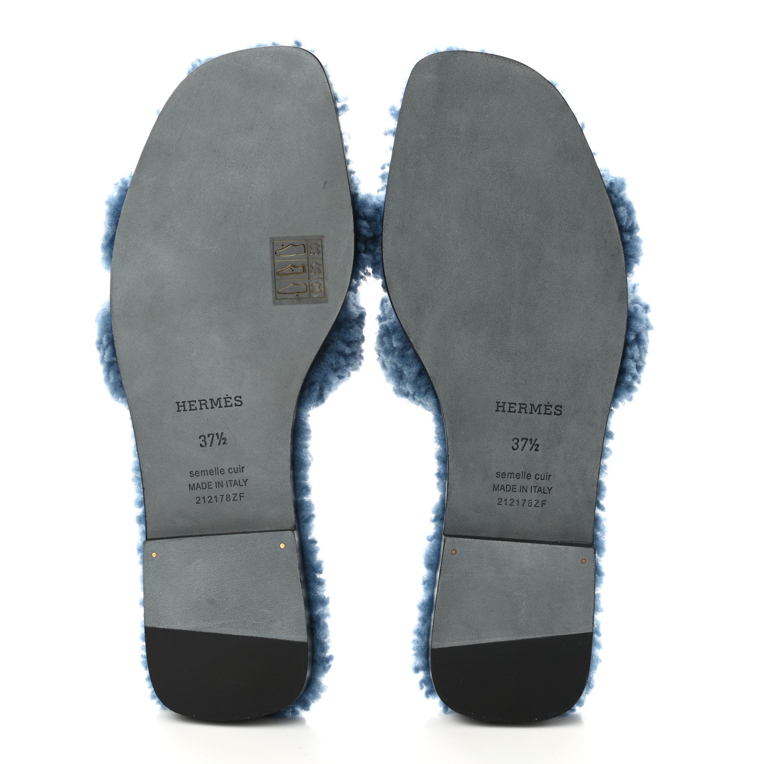 Hermes Woolskin Oran Sandals 37.5 Bleu 5 of 8