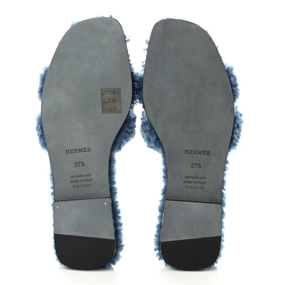 Hermes Woolskin Oran Sandals 37.5 Bleu 5 of 8
