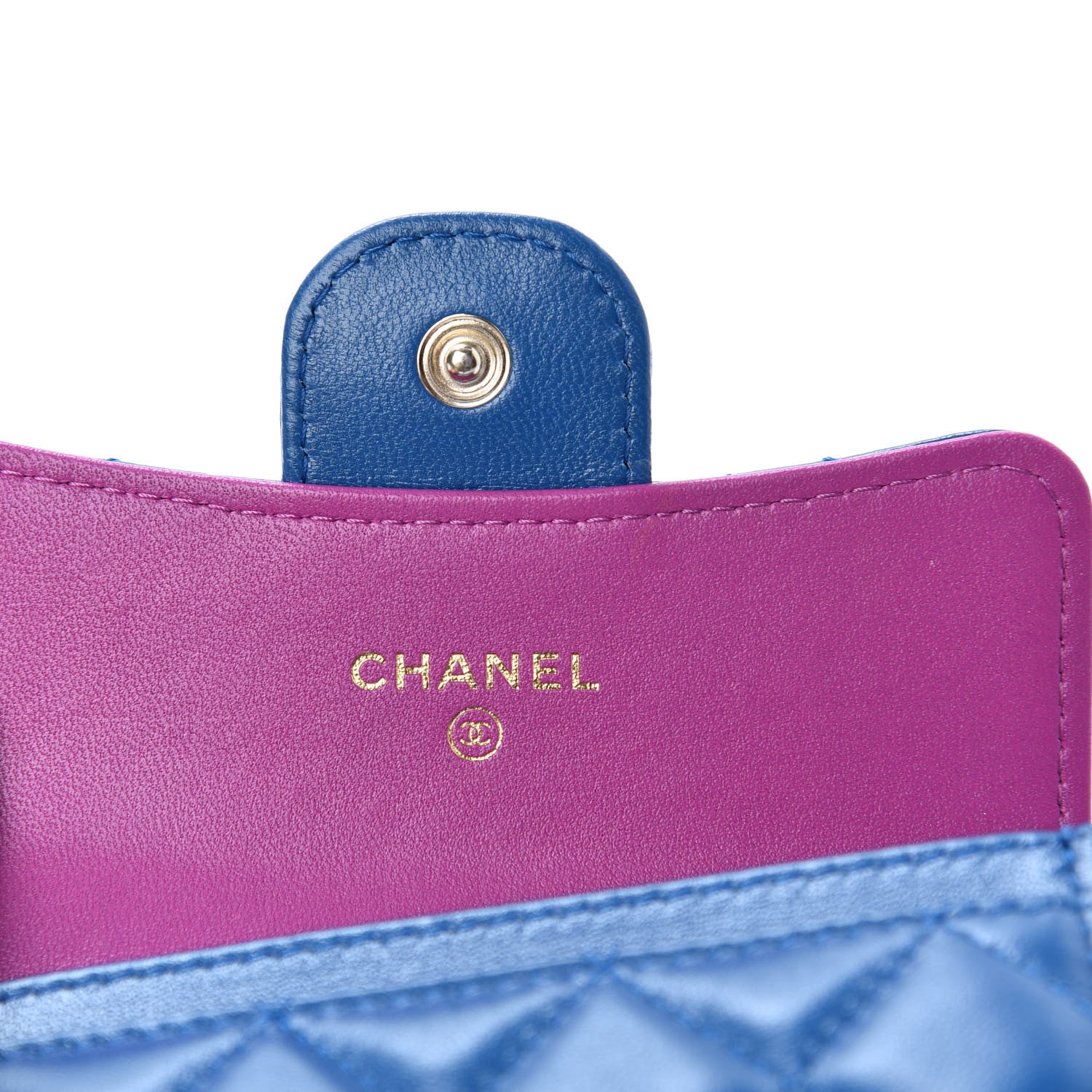 Chanel Lambskin Quilted Flap Card Holder Wallet Blue Pink 6 of 9