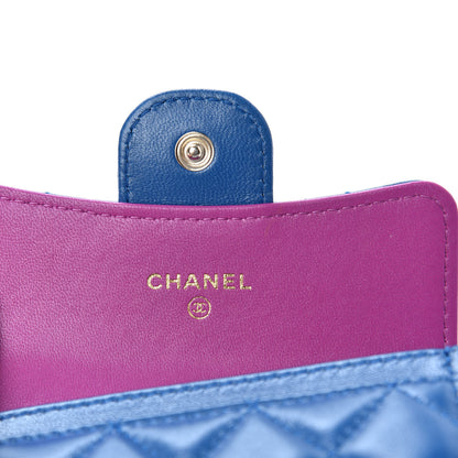 Chanel Lambskin Quilted Flap Card Holder Wallet Blue Pink 6 of 9