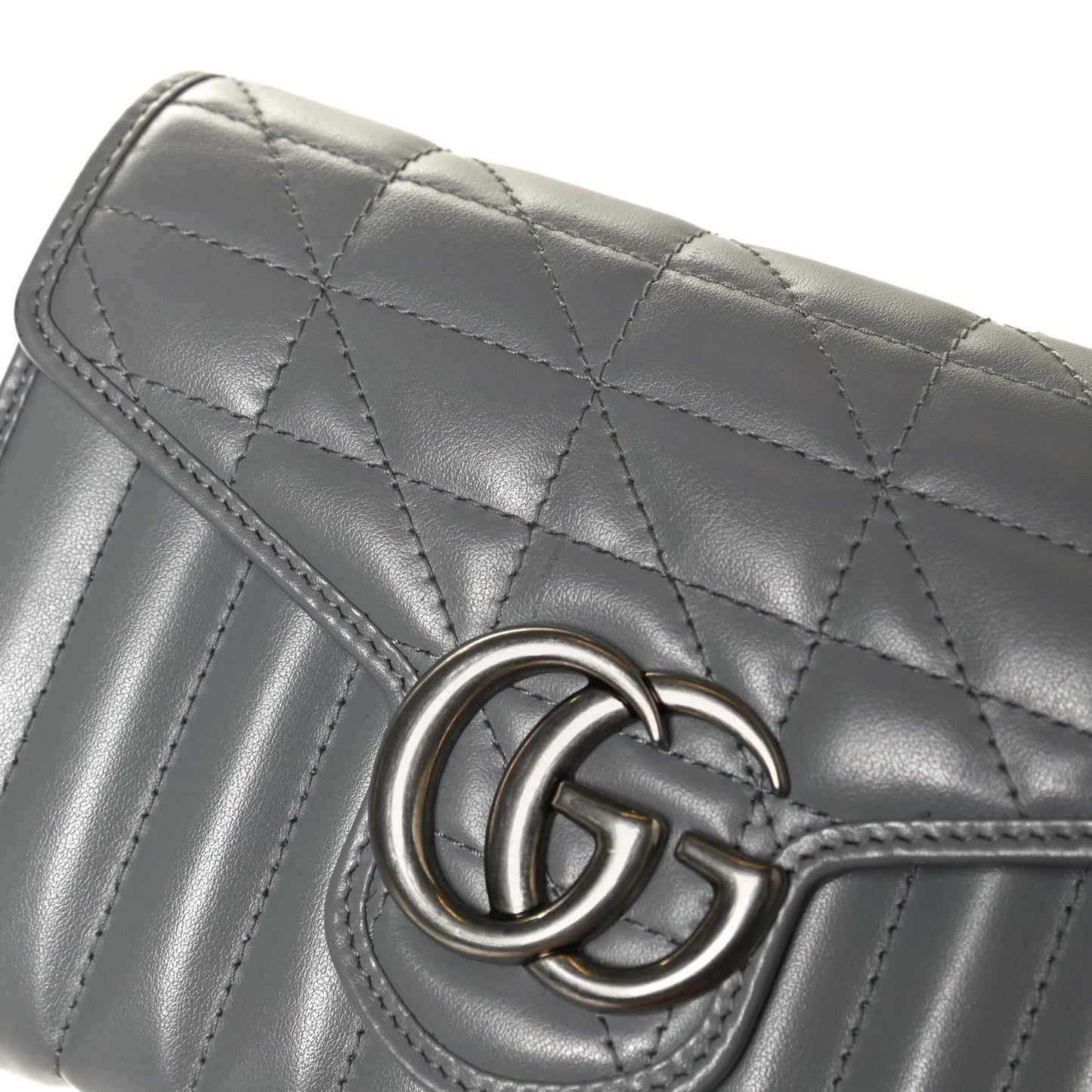 Calfskin Matelasse Aria GG Marmont Chain Wallet Deep Grey