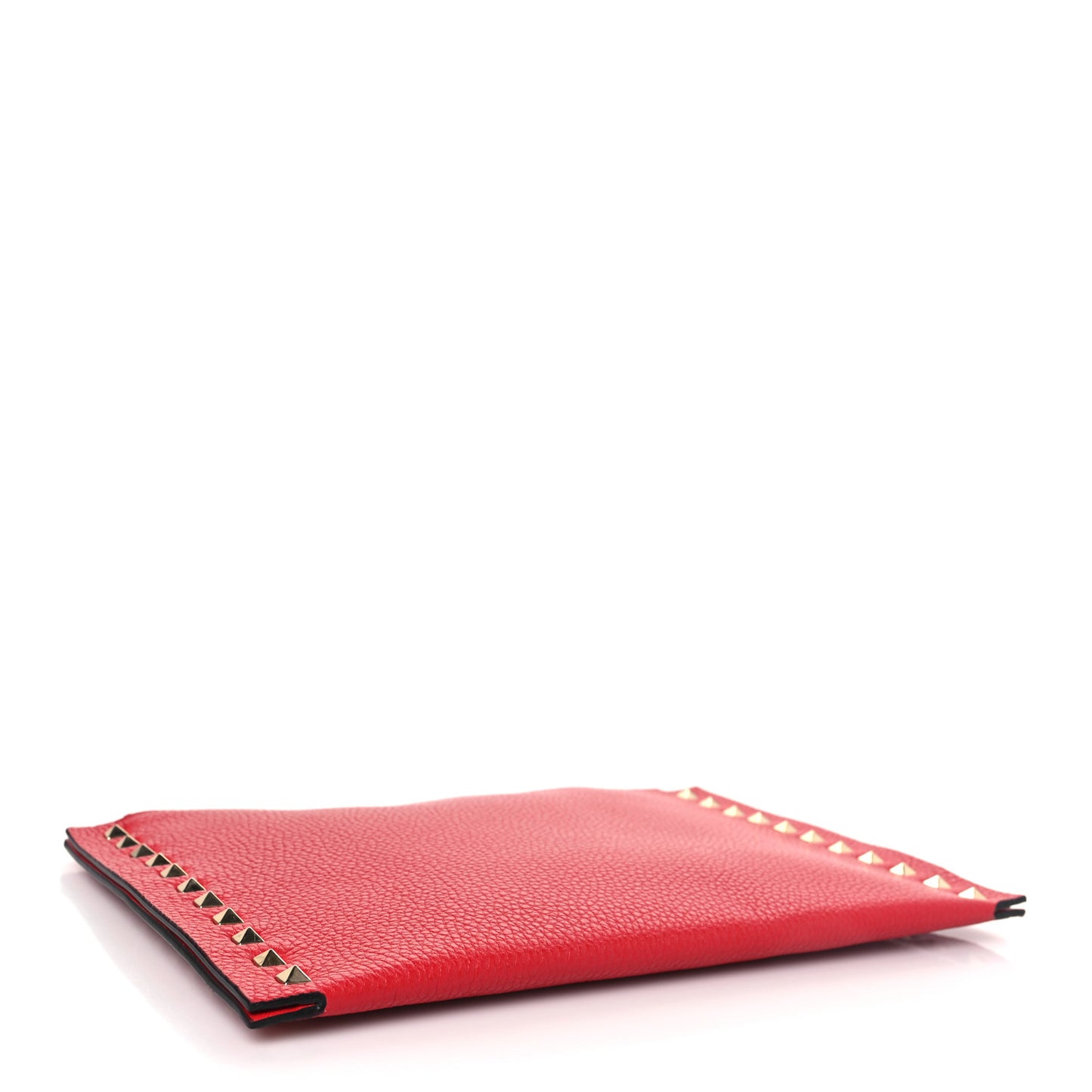 Pebbled Calfskin Large Rockstud Flat Zip Pouch Rouge Pur
