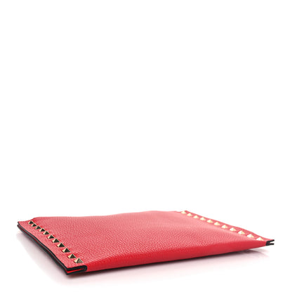 Valentino Garavani Pebbled Calfskin Large Rockstud Flat Zip Pouch Rouge Pur 3 of 8