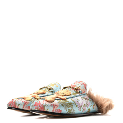 Gucci Brocade Fur Embroidered Womens Princetown Slippers 41 Multicolor 2 of 5