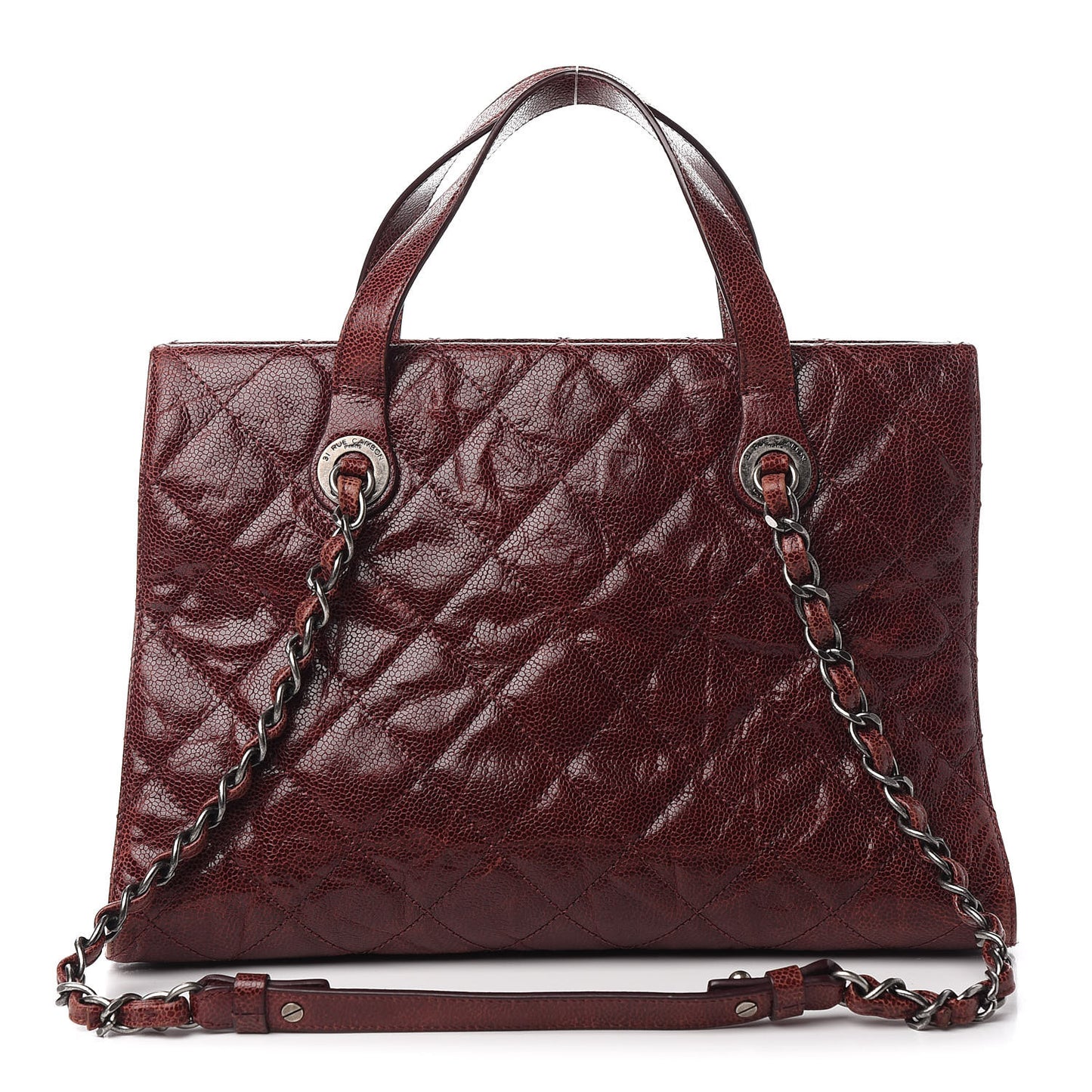 Crumpled Grained Calfskin CC Crave Tote Burgundy