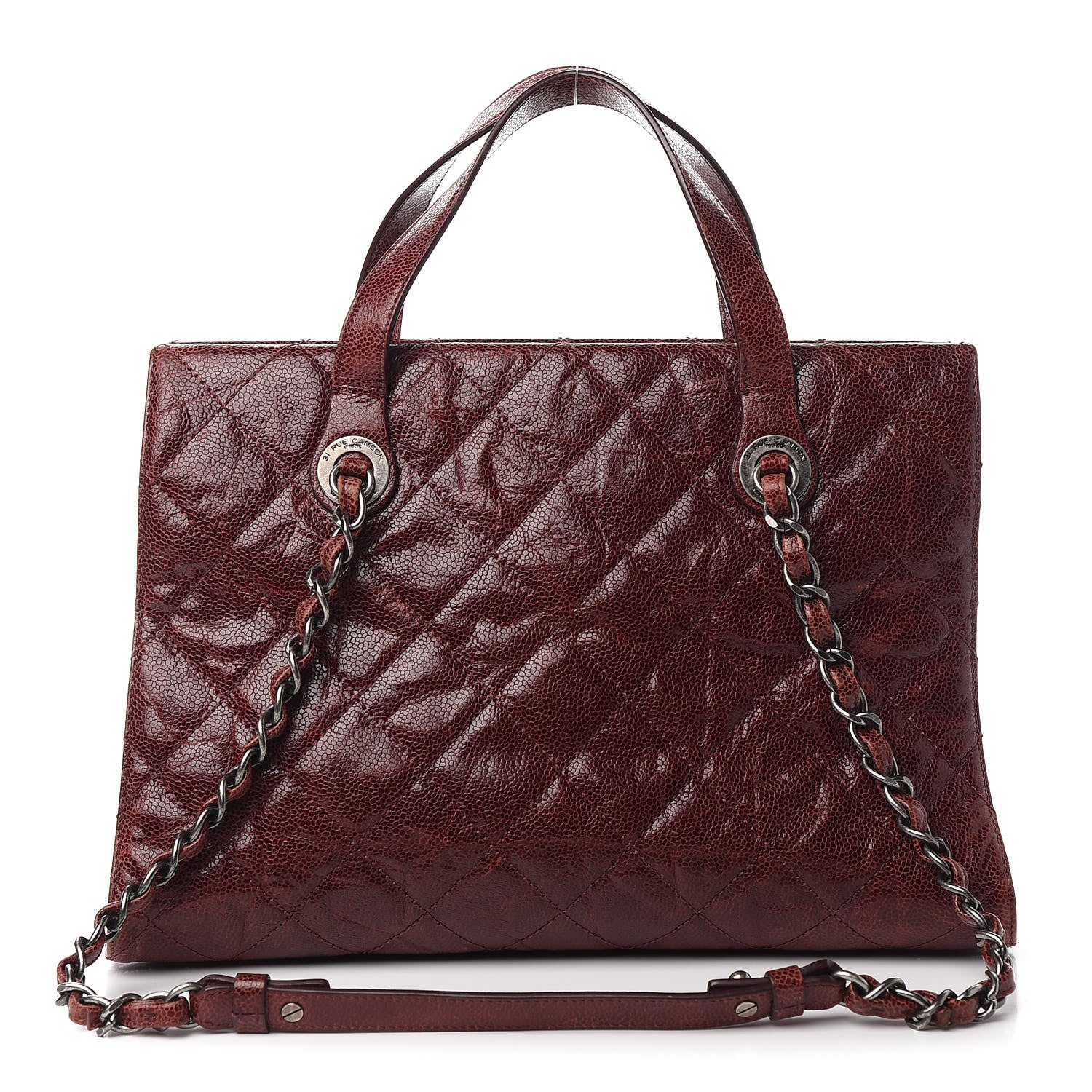 Chanel Crumpled Grained Calfskin CC Crave Tote Burgundy 1 of 15