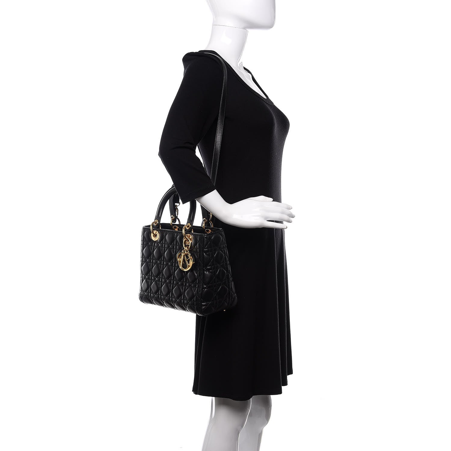 Christian Dior Lambskin Cannage Medium Lady Dior Black 2 of 13