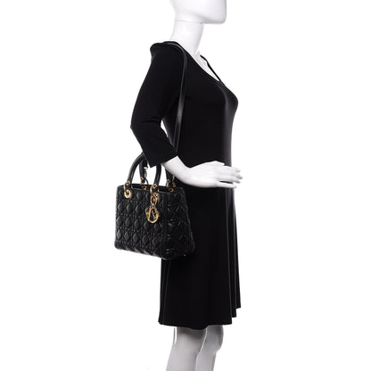 Christian Dior Lambskin Cannage Medium Lady Dior Black 2 of 13