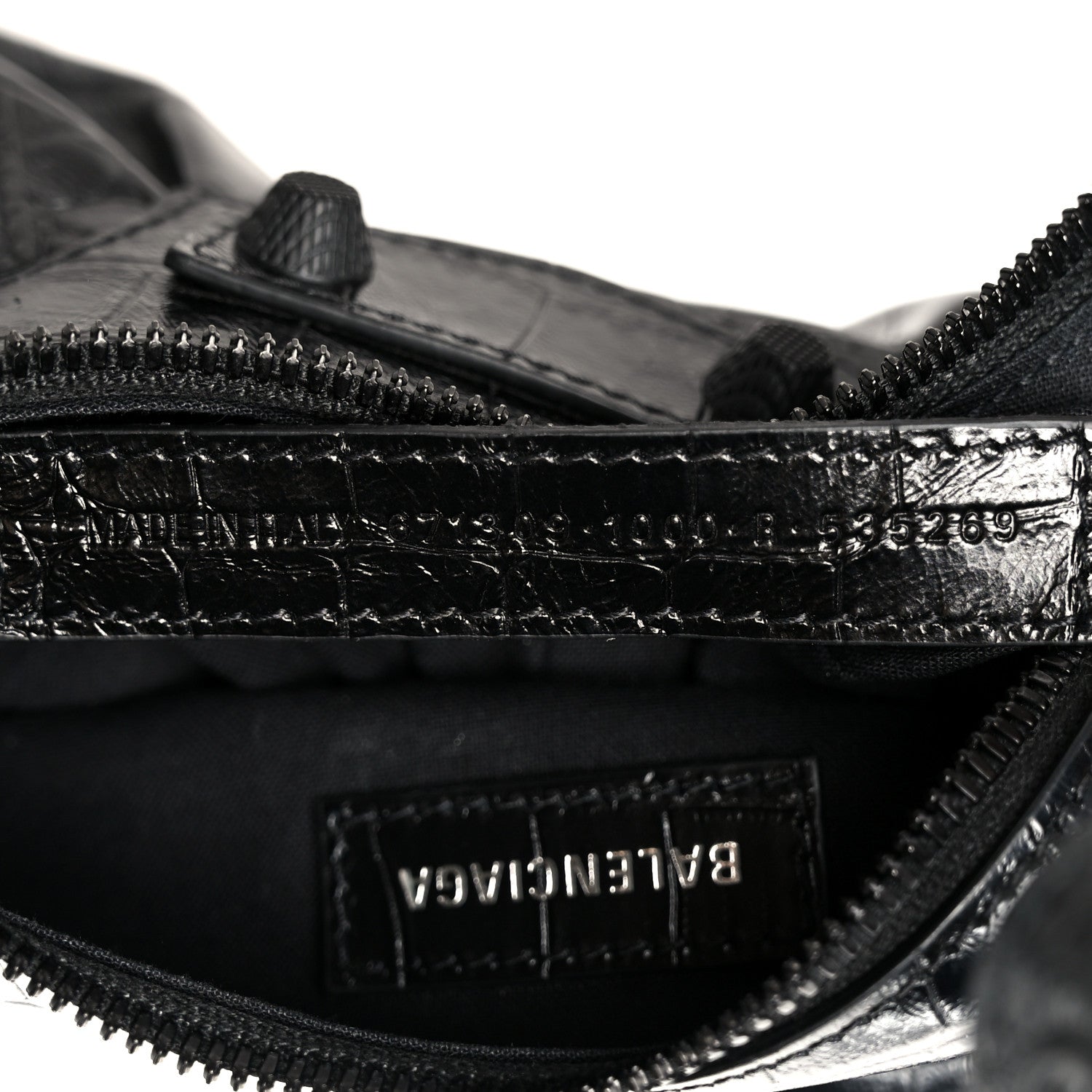 Balenciaga Extra Supple Calfskin Crocodile Embossed Monochrome Le Cagole Shoulder Bag XS Black 8 of 11