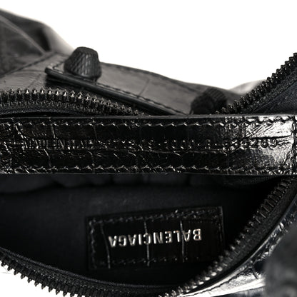 Balenciaga Extra Supple Calfskin Crocodile Embossed Monochrome Le Cagole Shoulder Bag XS Black 8 of 11