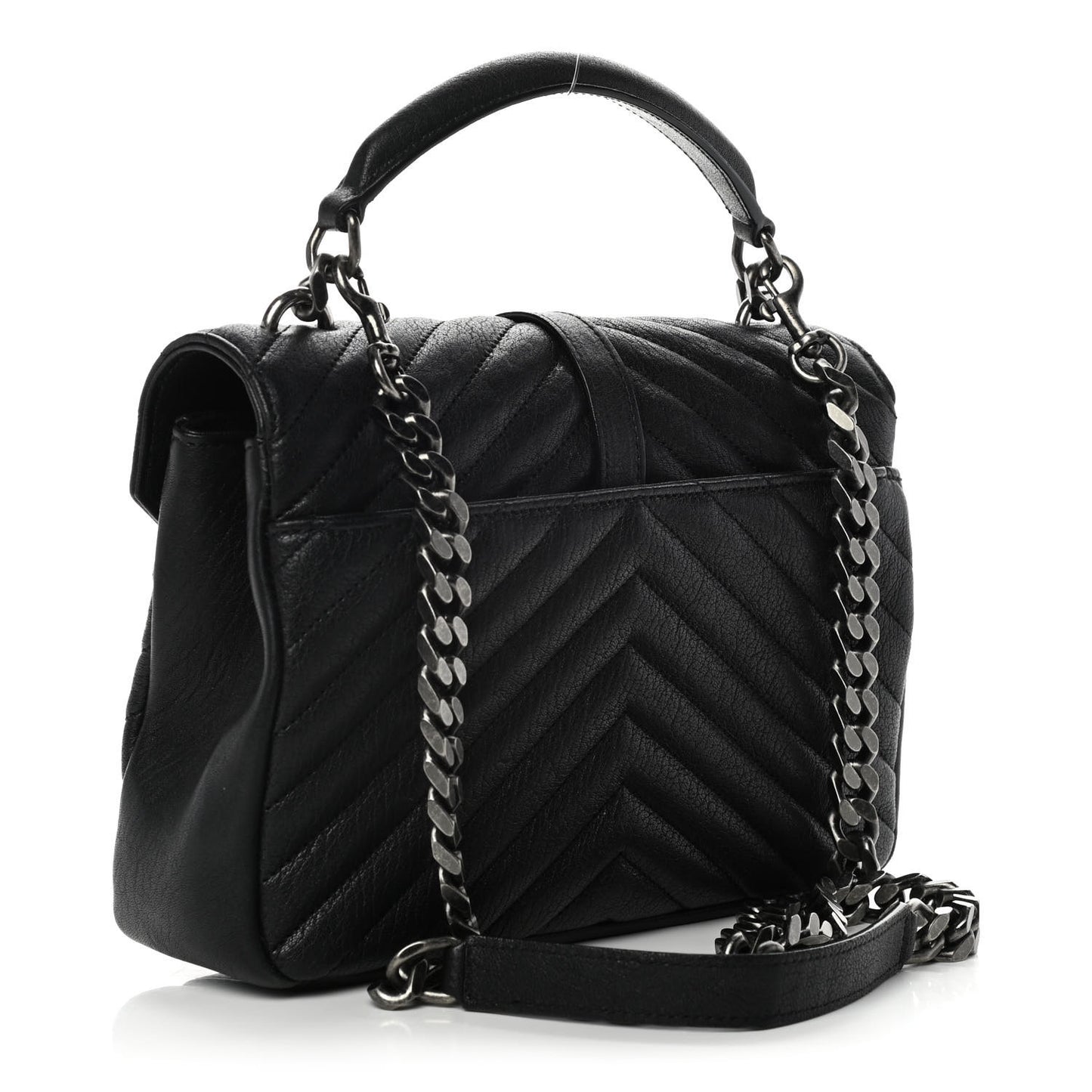 Sheepskin Matelasse Chevron Monogram Medium College Bag Black