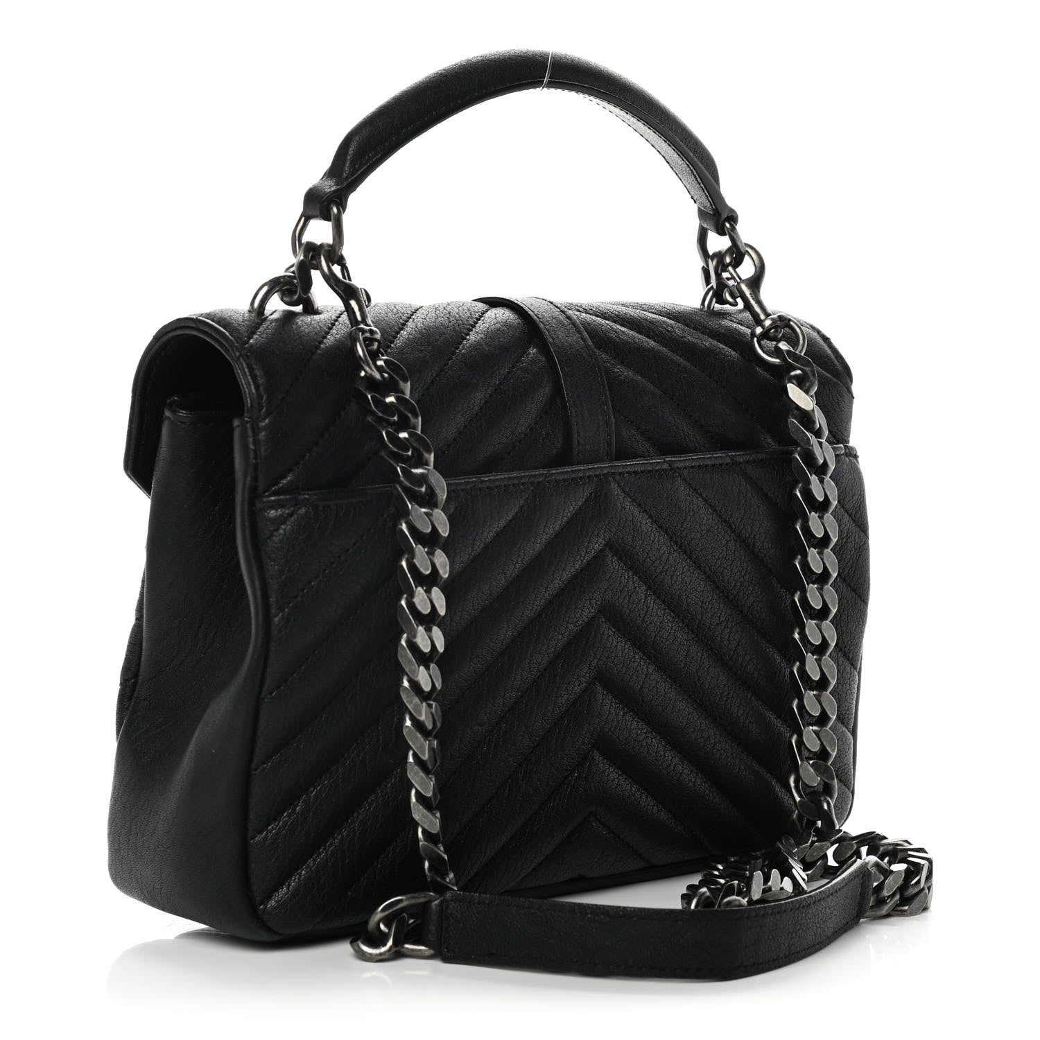 Saint Laurent Sheepskin Matelasse Chevron Monogram Medium College Bag Black 3 of 13