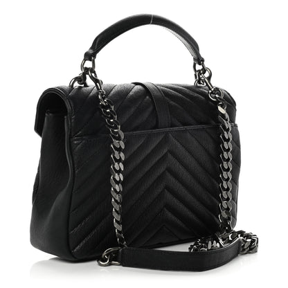 Saint Laurent Sheepskin Matelasse Chevron Monogram Medium College Bag Black 3 of 13