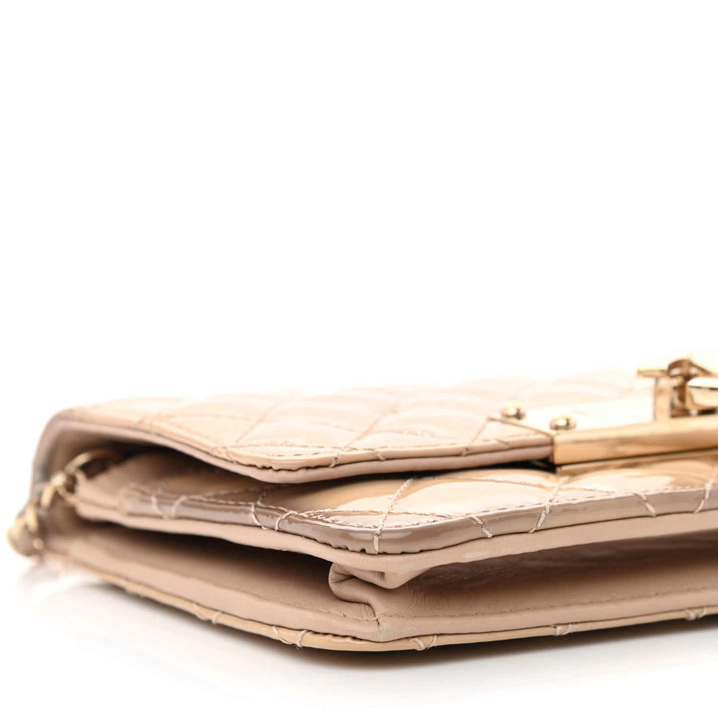 Patent Quilted Golden Class Wallet on Chain WOC Light Beige