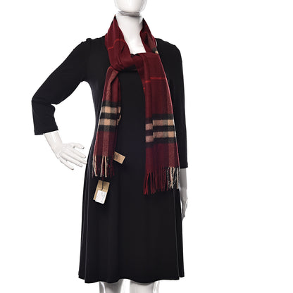 Burberry Cashmere Giant Check Icon Stripe Fringe Scarf Claret 2 of 5
