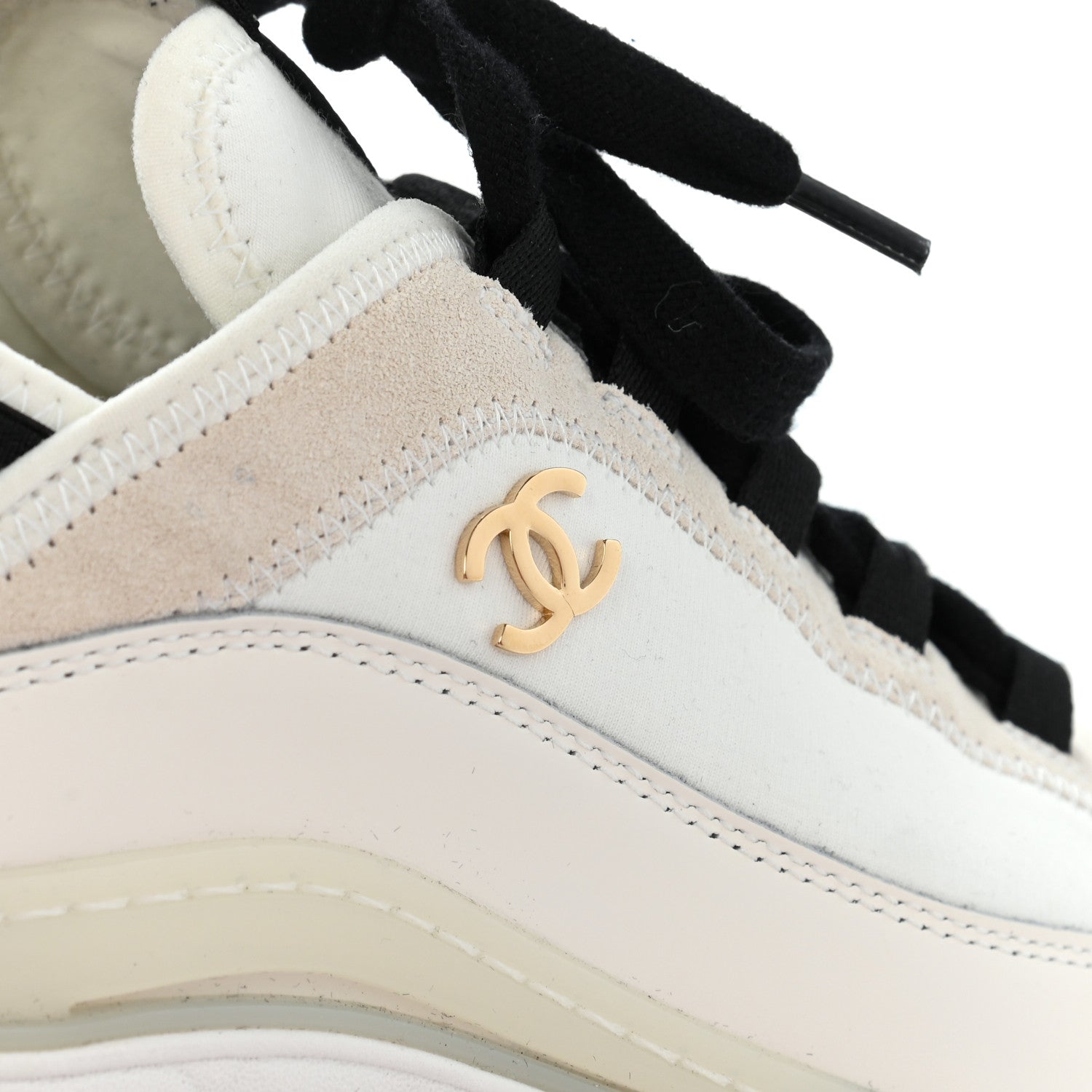 Chanel Velvet Calfskin Mixed Fibers CC Sneakers 37 Ivory Black 9 of 13