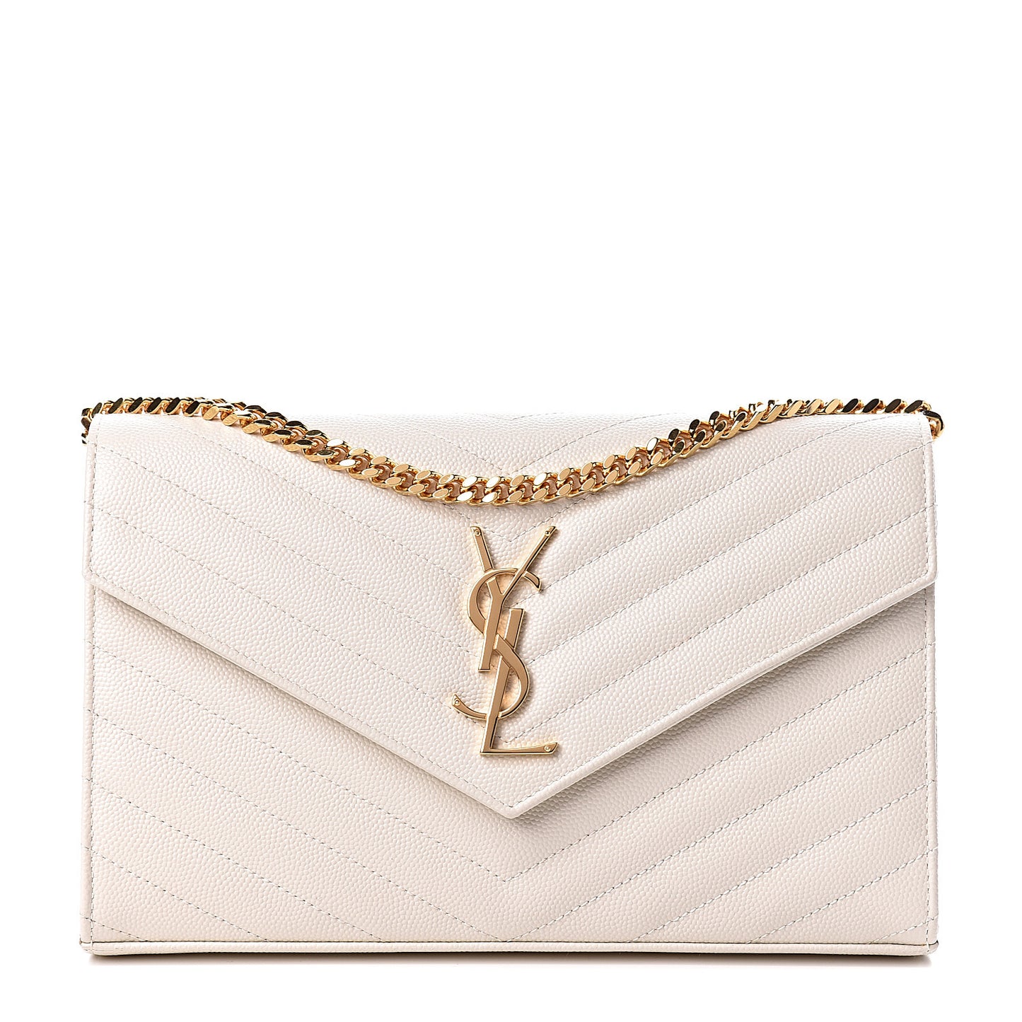 Grain De Poudre Matelasse Chevron Monogram Chain Wallet Porcellana