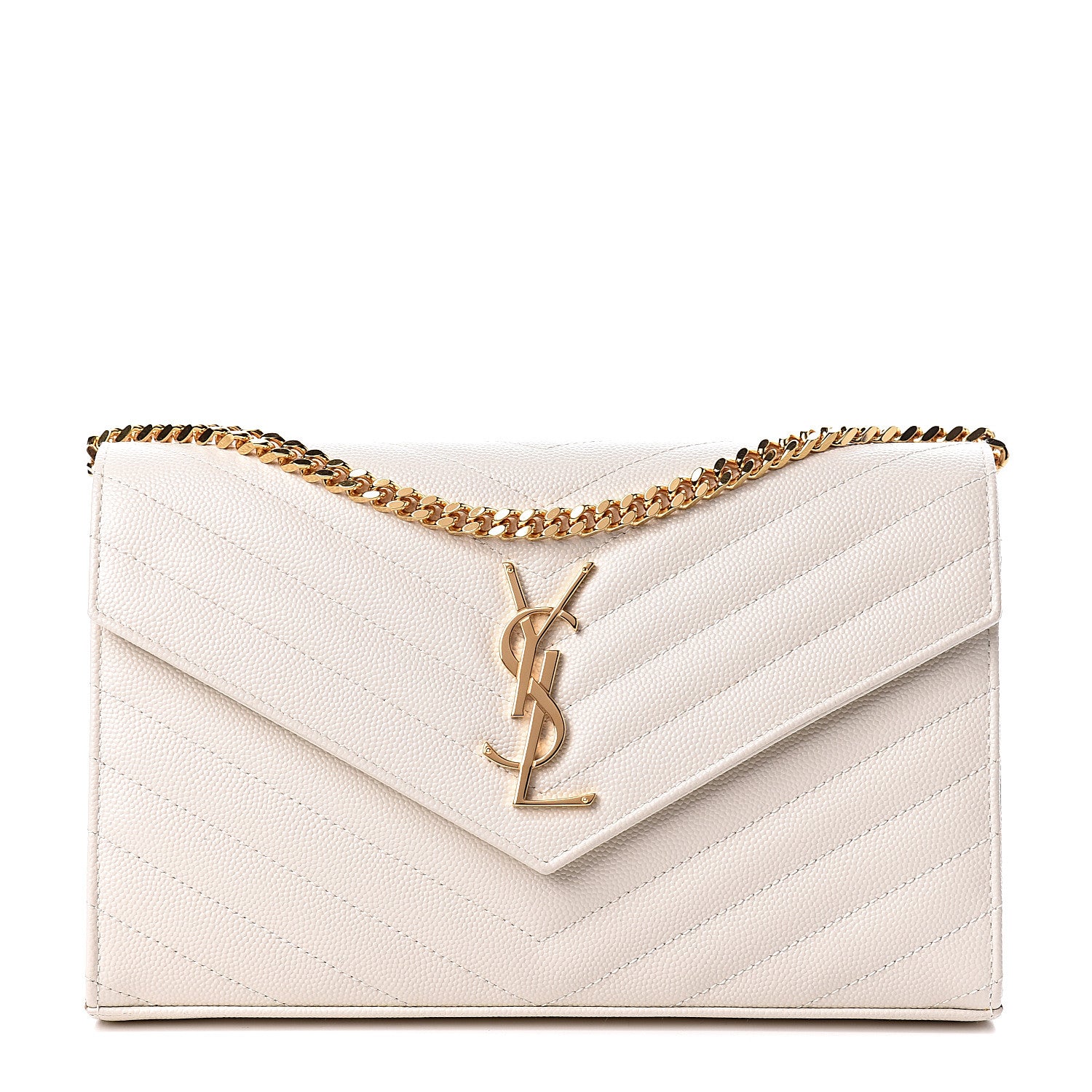 Saint Laurent Grain De Poudre Matelasse Chevron Monogram Chain Wallet Porcellana 1 of 10
