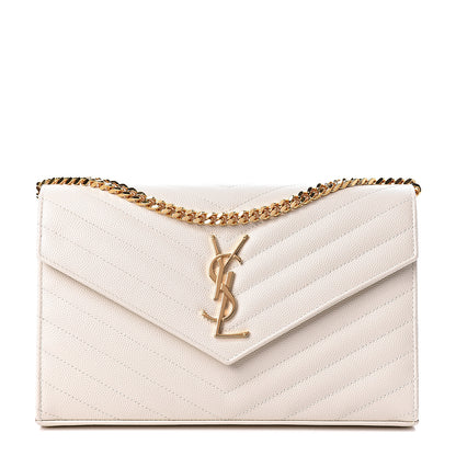 Saint Laurent Grain De Poudre Matelasse Chevron Monogram Chain Wallet Porcellana 1 of 10