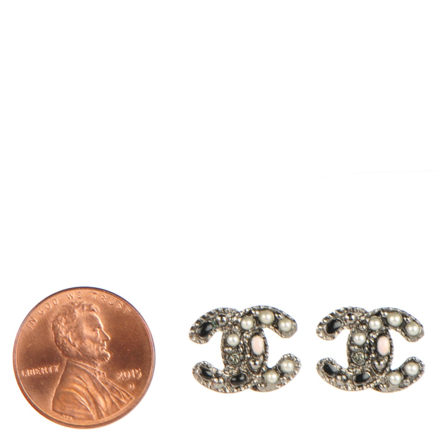 Pearl Enamel CC Logo Earrings