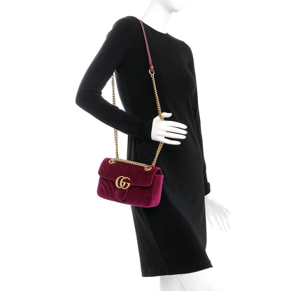 Gucci Velvet Matelasse Mini GG Marmont Shoulder Bag Fuchsia Violet Cyclamen 2 of 8