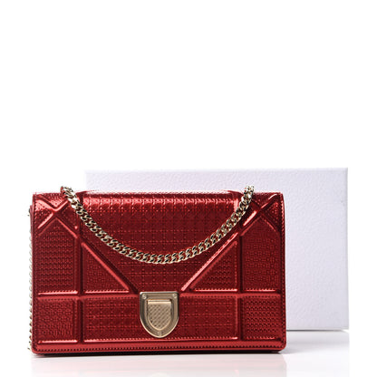 Christian Dior Metallic Patent Micro-Cannage Diorama Wallet on Chain Pouch Red 10 of 10