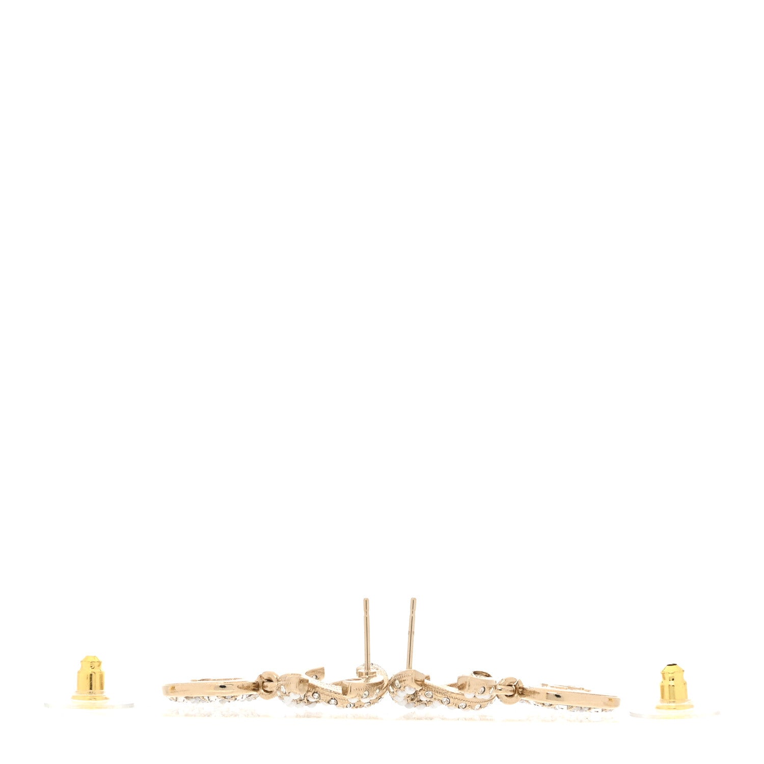 Chanel Pearl Baguette Crystal CC Drop Earrings Gold 3 of 5