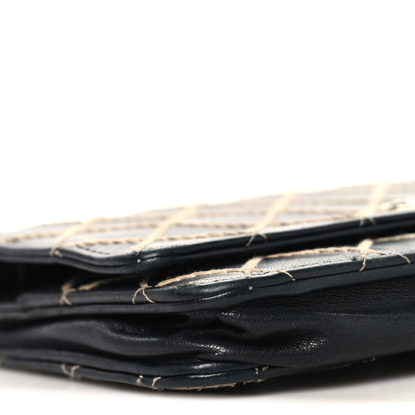 Calfskin Diamond Stitch Wallet On Chain WOC Black