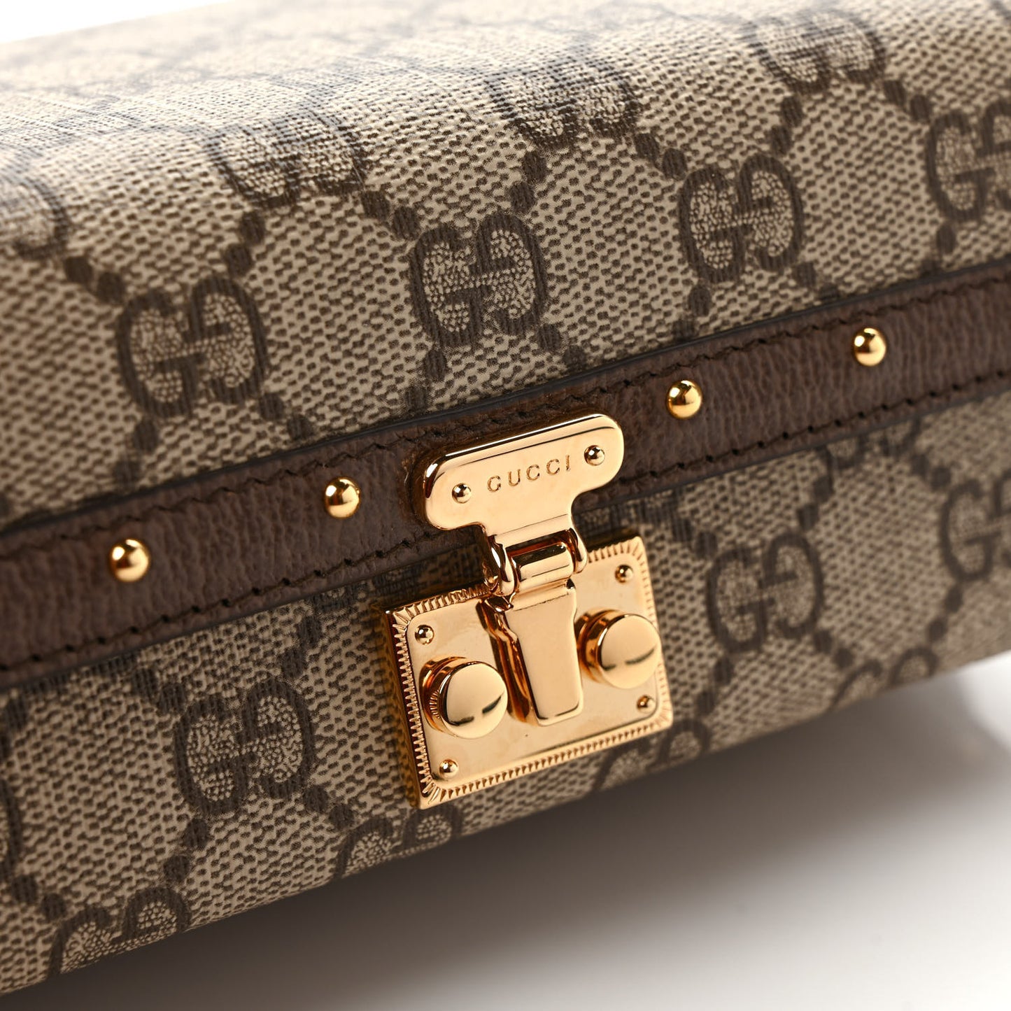GG Supreme Monogram Textured Dollar Calfskin Mini Trunk Shoulder Bag Beige Ebony New Acero
