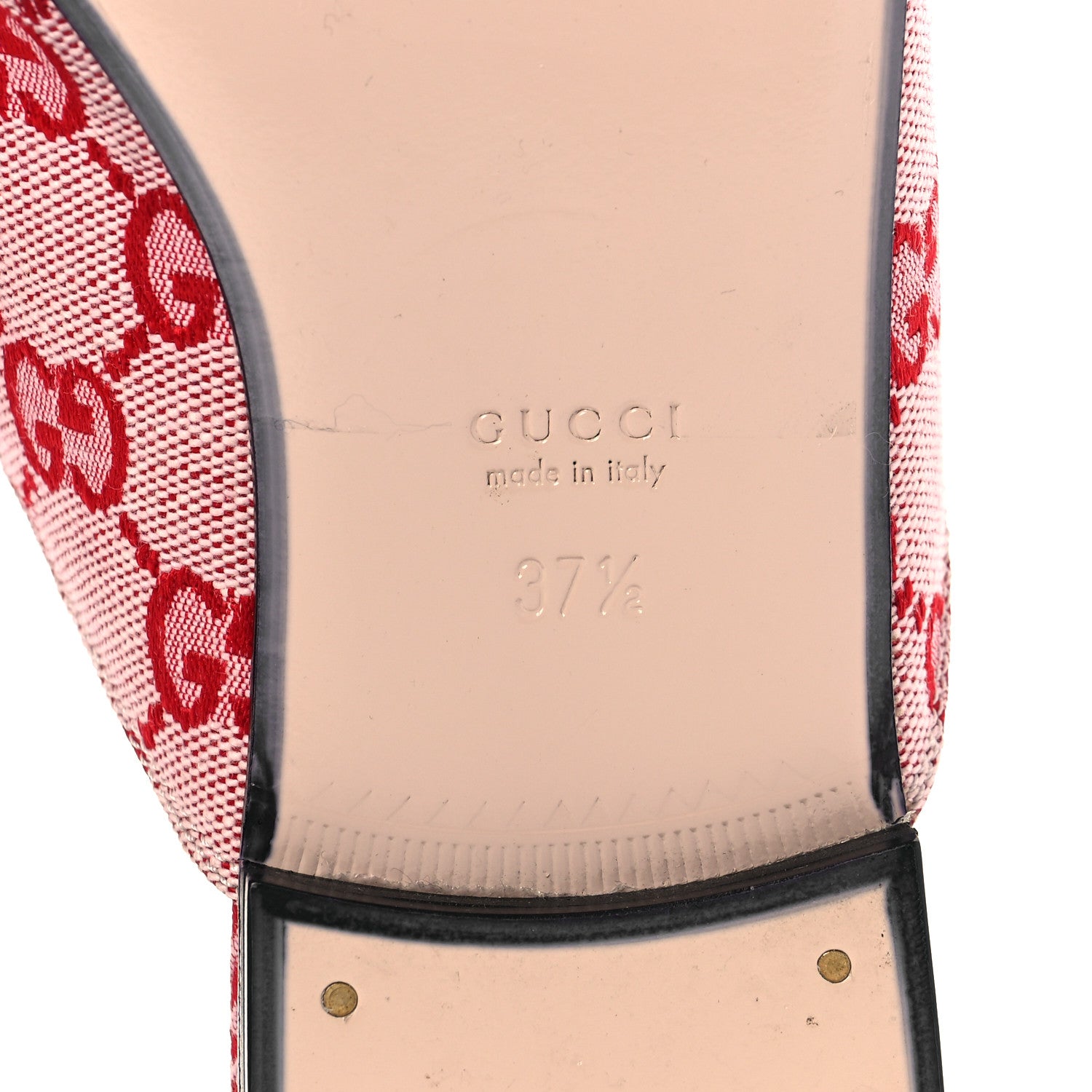 Gucci Canvas GG Monogram Horsebit Womens Princetown Slippers 37.5 Gardenia Hibiscus Red 6 of 9