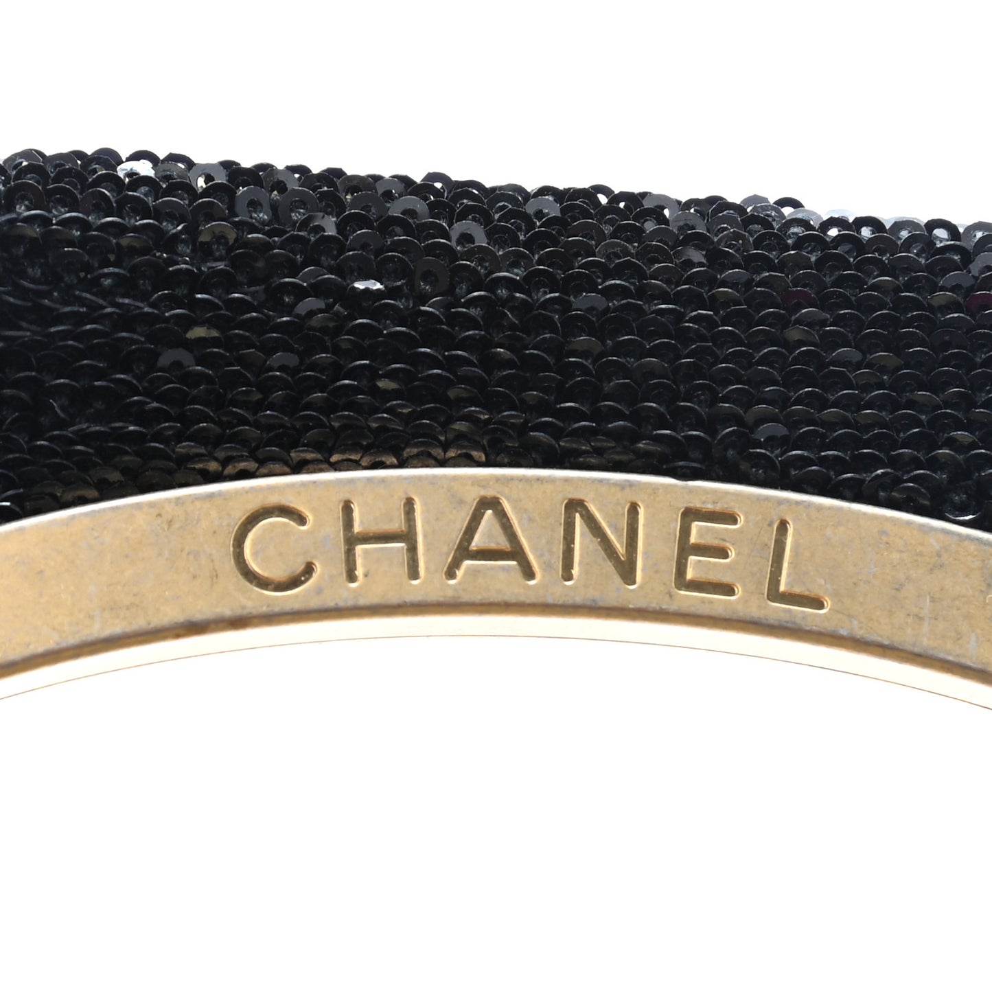 Sequin Do Not Disturb Minaudiere Clutch Black Gold