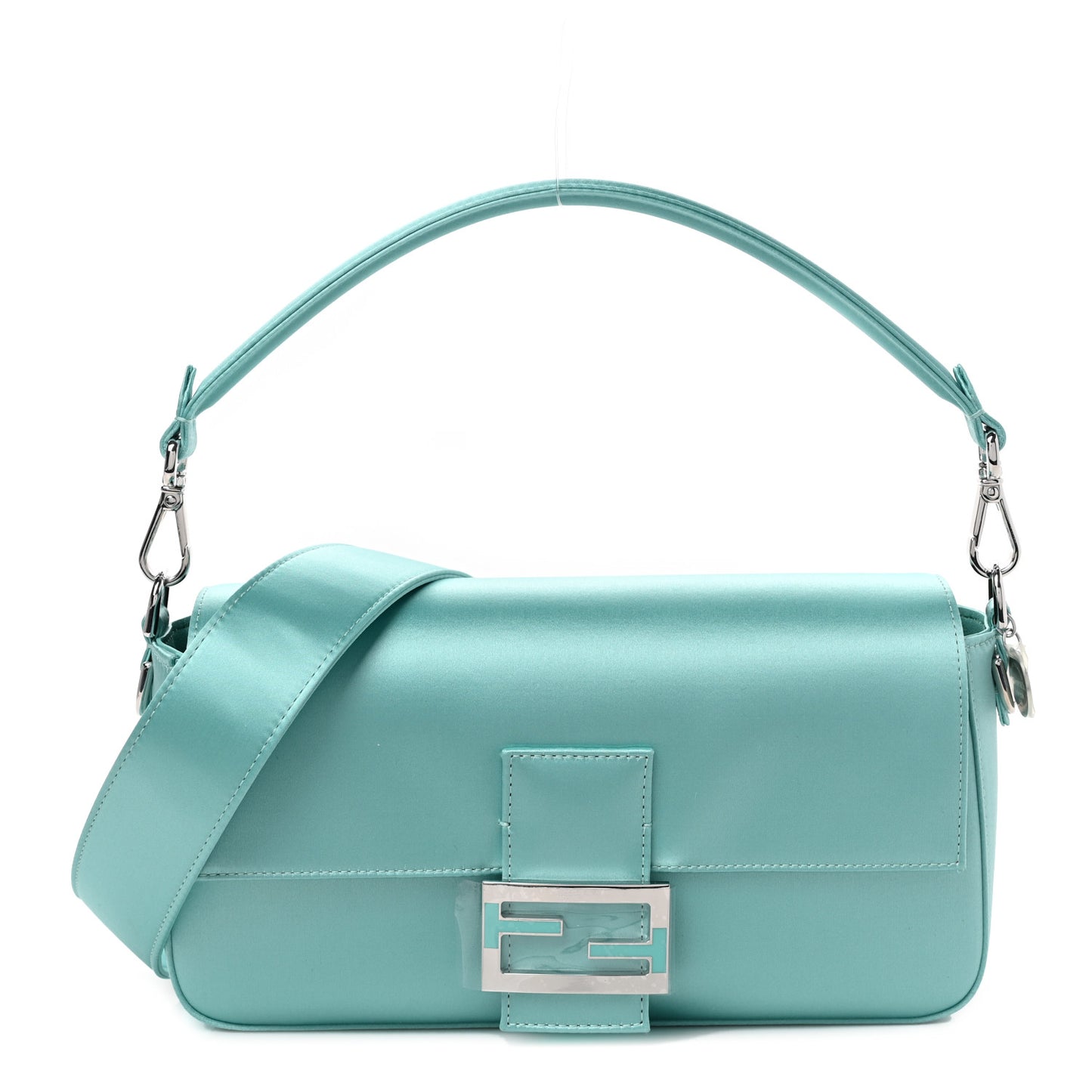 X TIFFANY Satin Nappa Silver Baguette Blue Tiffany Silver
