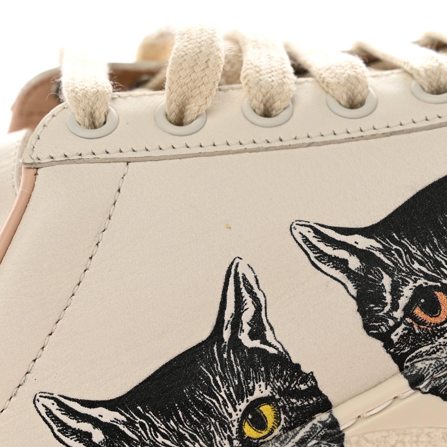 Calfskin Mystic Cat Print Womens Ace Sneakers 36 White