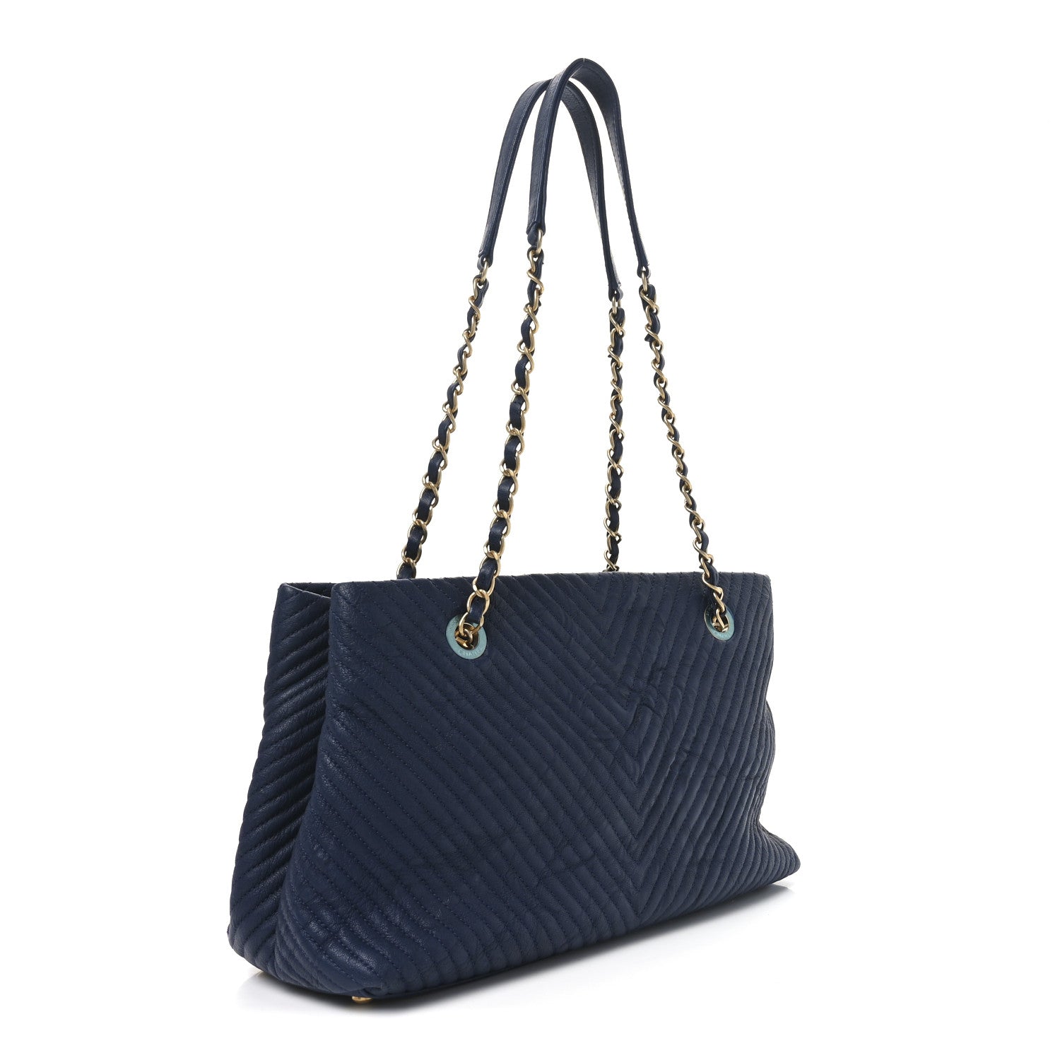 Chanel Wrinkled Lambskin Chevron Quilted Surpique Tote Navy Blue 3 of 9