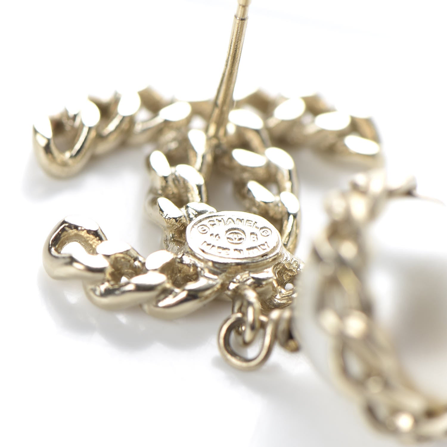 Chanel Chain Pearl CC Drop Earrings Gold 4 of 5